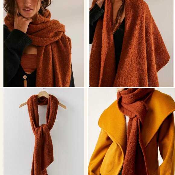 Free People Large, Warm Fuzzy Blanket Scarf Cinnamon OS NWT - Picture 1 of 8